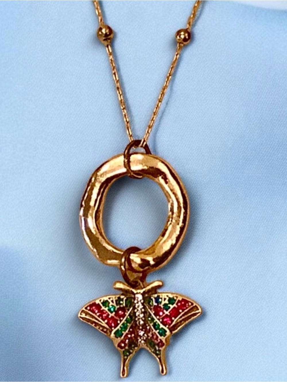 Heidi Daus Gold Butterfly Pendant with Hot Pink & Turquoise Crystals